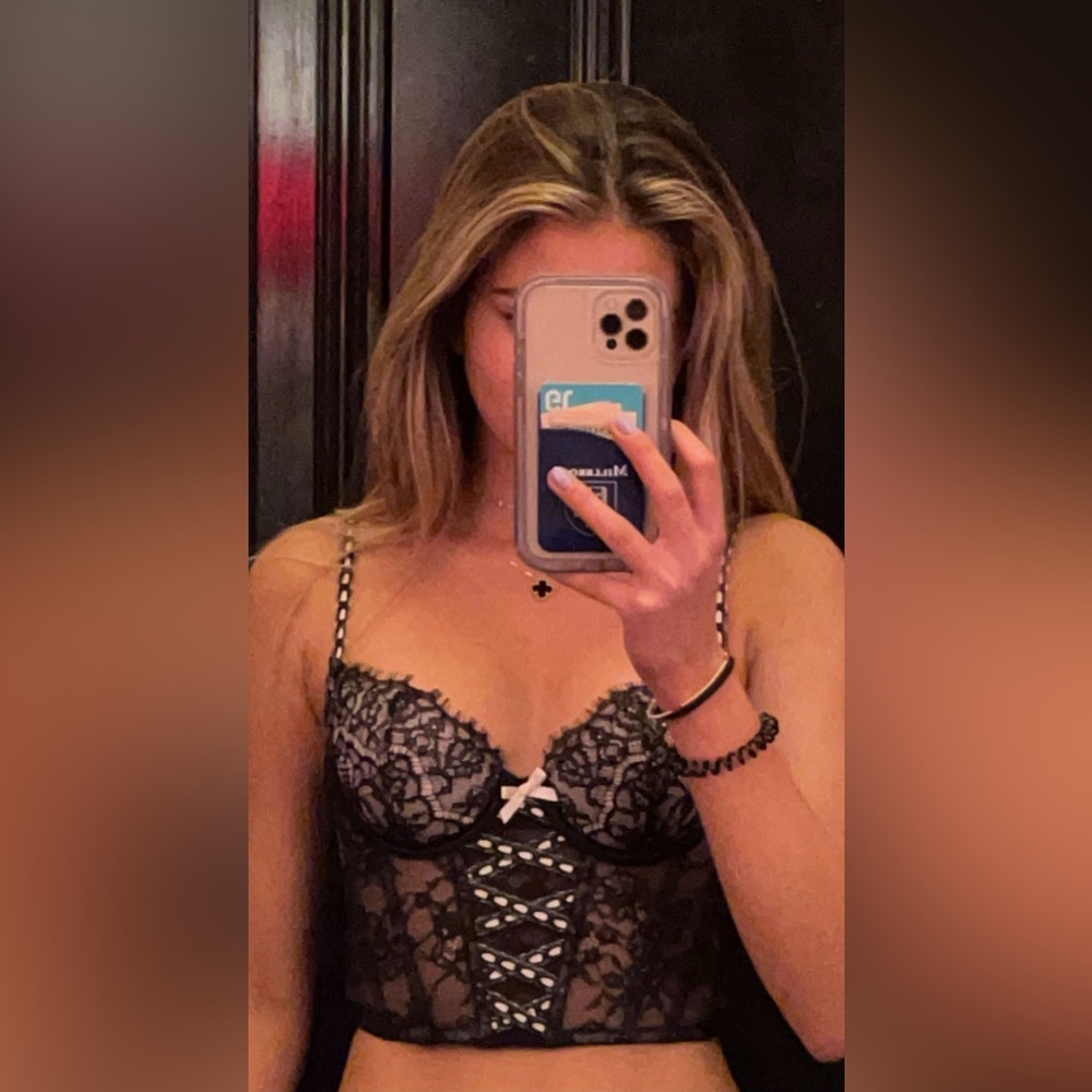 Victoria’s Secret black and pink lace corset top